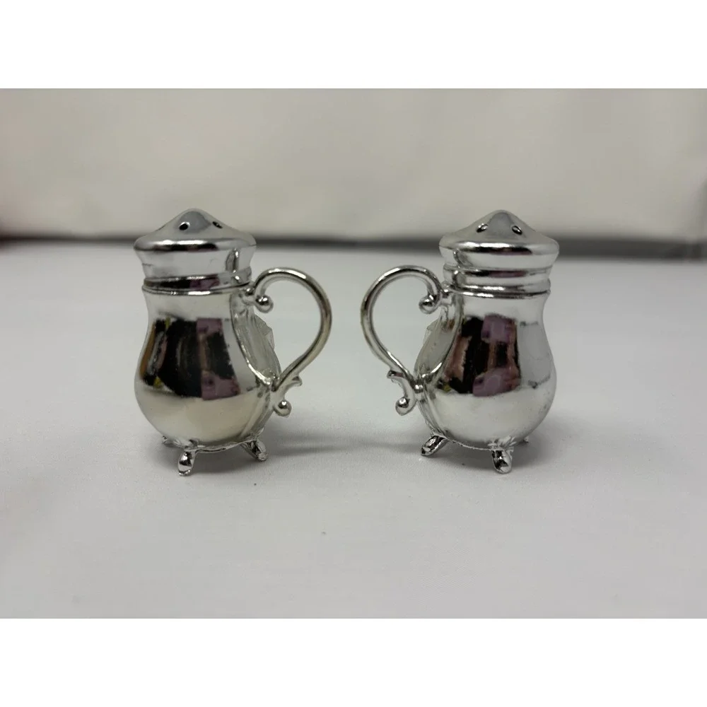Arizona Salt and Pepper Shakers Silver Plated Vintage Metal Kettles Antique MCM